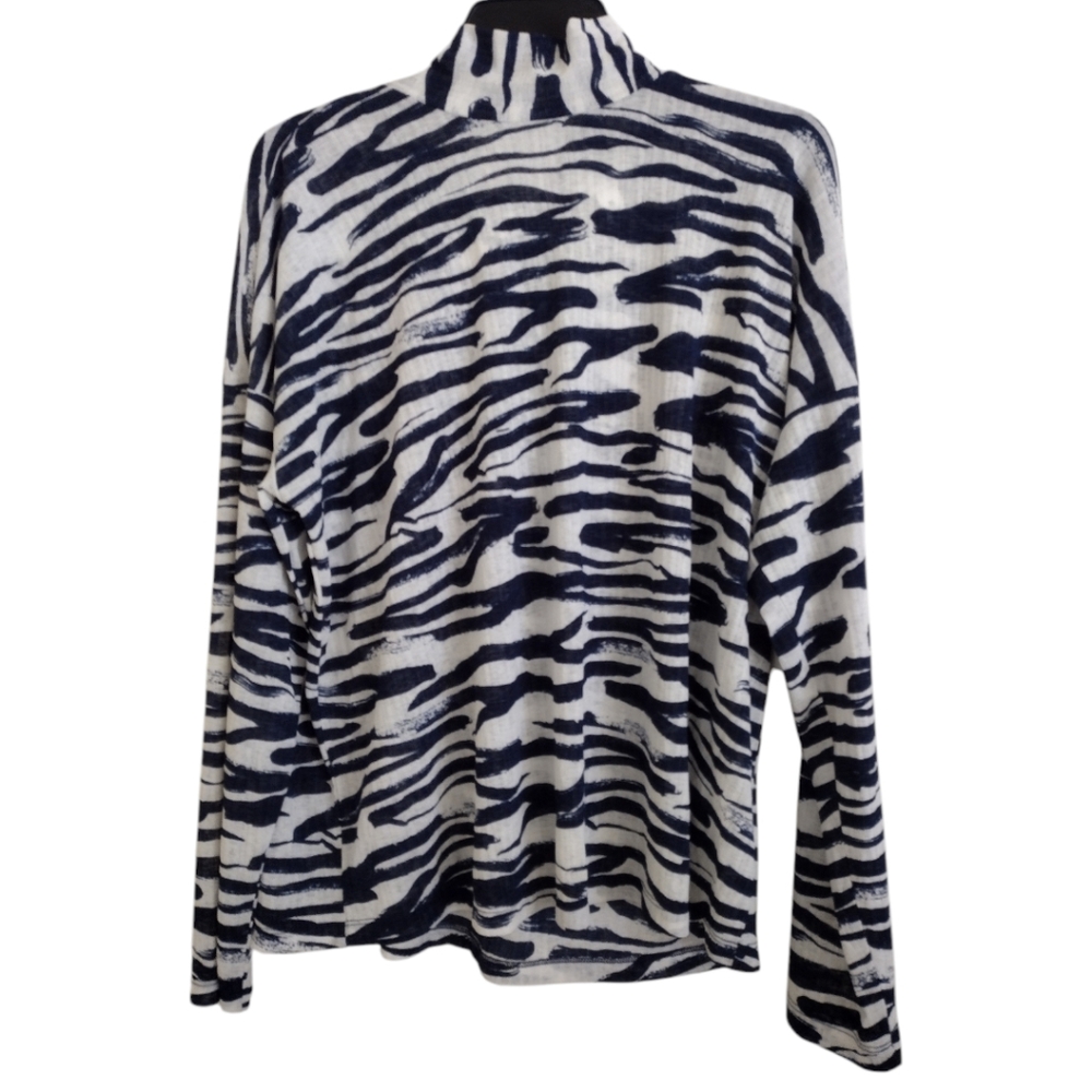 Nine West NWT white navy zebra striped mock turtlneck with tie at neck size XL